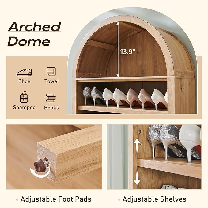 71" Tall Arched Bookshelf, 7 Tiers Arch Bookcase with Storage, Modern Farmhouse Book Shelf with Adjustable Shelves, Wood Bookshelf w/Open Display Shelves for Living Room, Office (Natural)