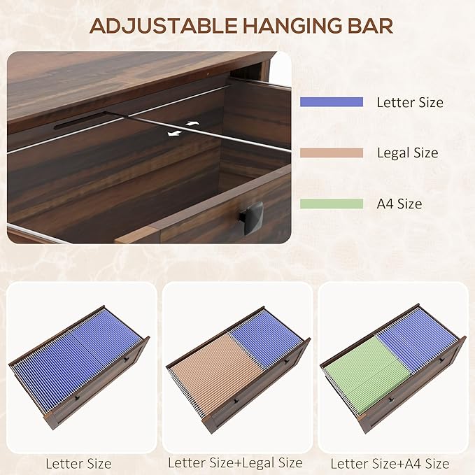 2 Drawer File Cabinet with Lock,Modern Farmhouse Home Office Filing Organizer for Letter Legal A4 Size File Folder Storage,Lateral Filing Cabinet with Keys and Adjustable Hanging Bar (Style-01)