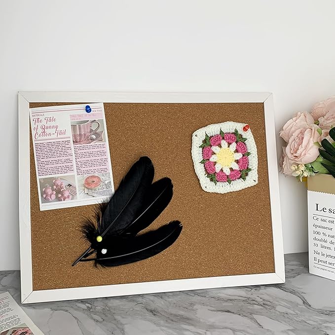 Cork Bulletin Board, 15.7 X 12 Inches Rectangle White Oak Wood Finish Frame for Office Home and School(Pins, Eye Bolts, gaskets, Screws)