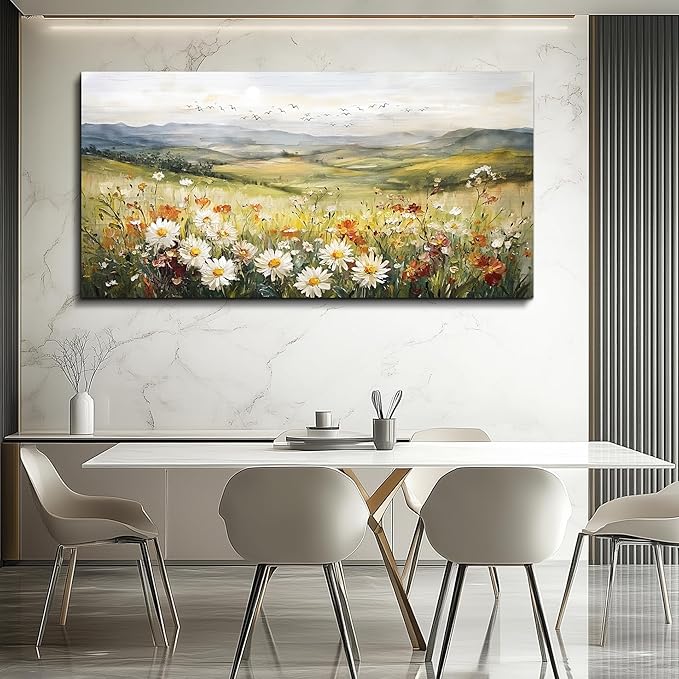 FUHAIHUA Canvas Wall Art For Living Room Large Framed Wall Decor For Bedroom Modern Office Wall Decorations Prairie Flowers Landscape Painting Farmhouse Pictures Artwork Home Decor 20" x 40"