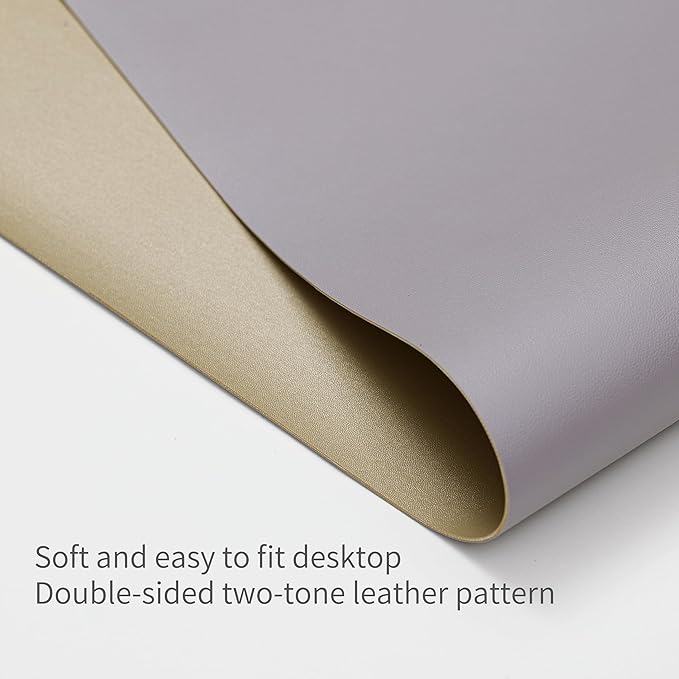 RENMTURE Double-Sided Two-Tone Faux Leather Desk mat Desktop Organization and Accessories Home and Office Large Mouse pad Game and Work (Gray/Gold, 36"x17")