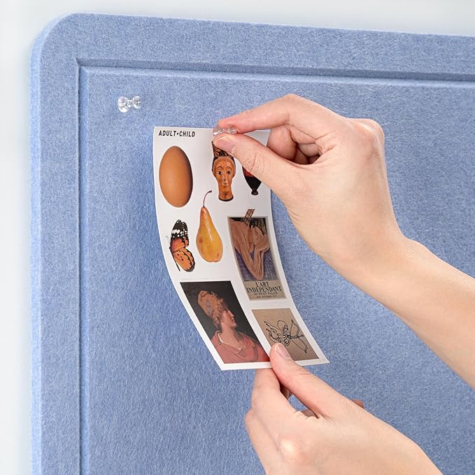 Bulletin Board, 36 x 24 inches Felt Board - Cork Board Alternative for Wall, Decorative Pin Board, Foldable Picture Board Self-Adhesive Vision Board with 20 Pushpins - Lavender Blue