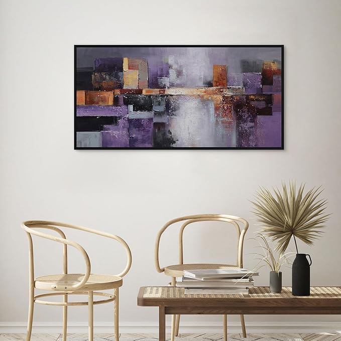 yiijeah Abstract Purple Wall Decor Bedroom Canvas Bathroom Art Picture Items for Women Framed Artwork Print 40x20 Inches