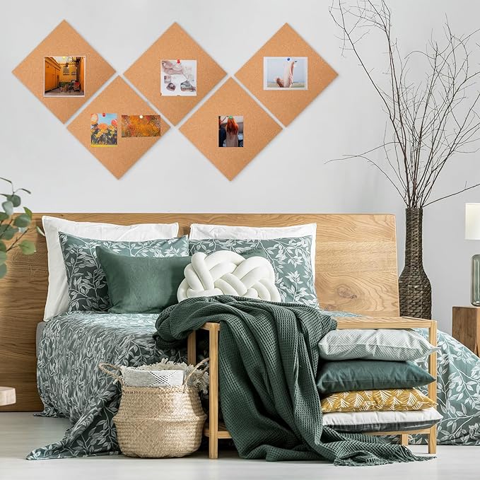 Crtiin 12 Pcs Square Cork Board Tiles 12"x12" 1/4" Thick Bulletin Boards Natural Cork Sheets with Self Adhesive Backing Brown Corkboards for Wall School Office Home DIY Supplies