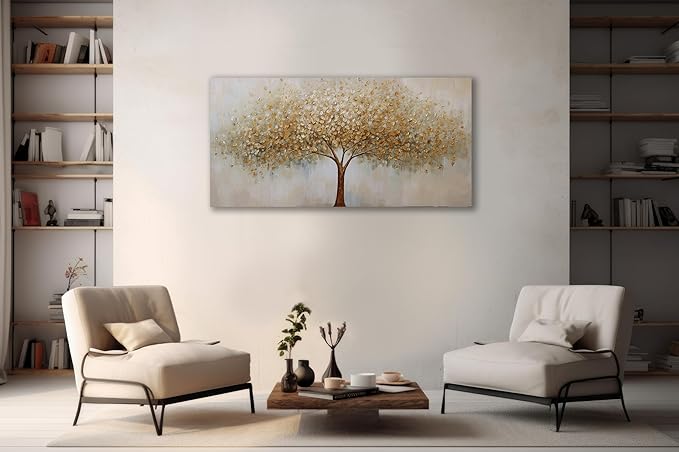 VHMING Wall Art Abstract Gold Tree of Life Modern Artwork Canvas Painting Textured Tree Pictures Wall Decor for Living Room Bedroom Dining Room Home Office Decor 29"x58" Ready to Hang