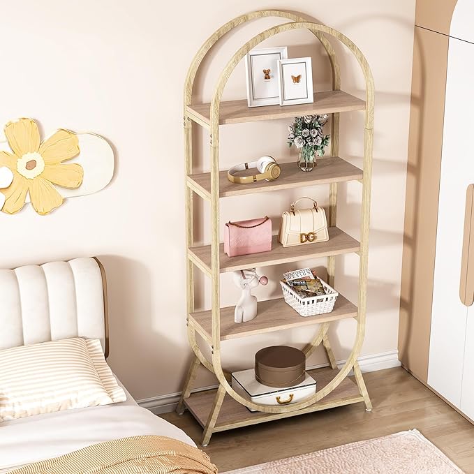 Tribesigns 5-Tier Open Bookshelf, 70.8" Tall Arched Bookcase, Modern Storage Bookshelves, Freestanding Display Rack Shelving Unit for Office, Bedroom, Living Room, Easy Assembly