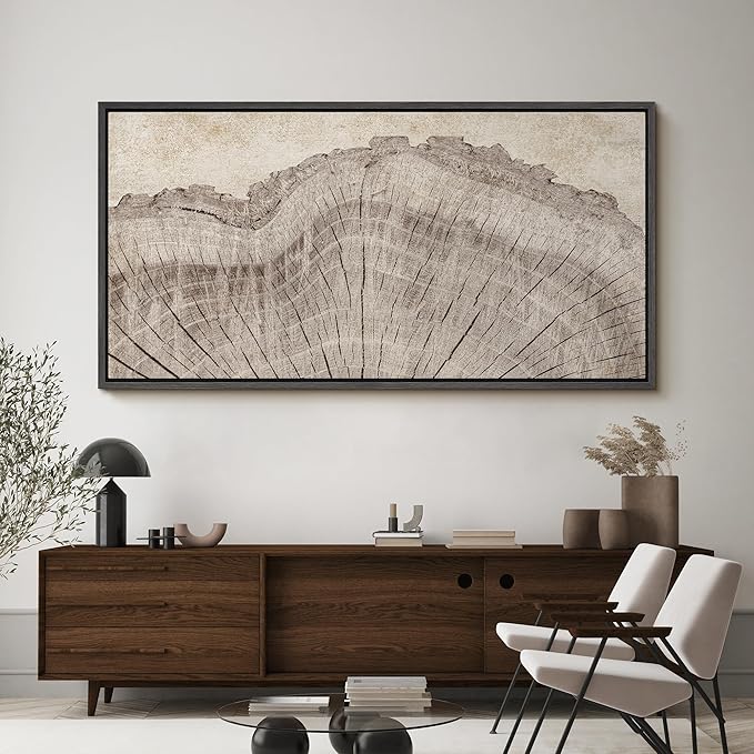 SIGNFORD Extra Large Framed Canvas Tree Ring Texture Wood Slice Illustrations Modern Art Calm Warm for Living Room, Bedroom, Office - 60"x30"