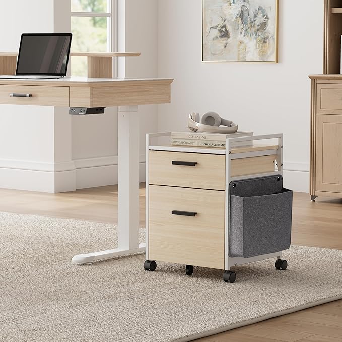 EUREKA ERGONOMIC 2-Drawer Mobile File Cabinet with Wheels, Solid Wood Rolling Storage Cabinet for Home Office, Space-Saving Under Desk Organization with Printer Stand,White