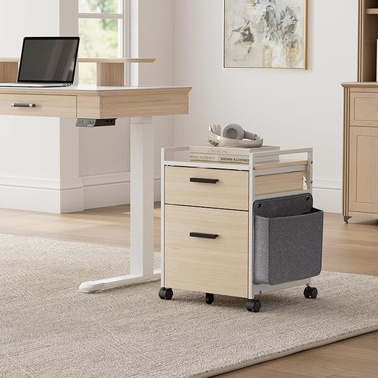 EUREKA ERGONOMIC 2-Drawer Mobile File Cabinet with Wheels, Solid Wood Rolling Storage Cabinet for Home Office, Space-Saving Under Desk Organization with Printer Stand,White