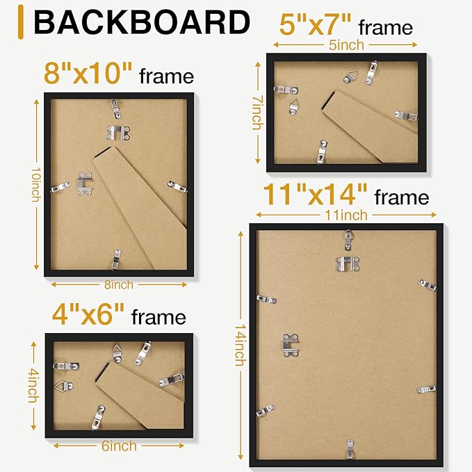 decorUhome Assorted Picture Frames Collage Wall Decor for Photo Gallery Display Set of 16 Including Two 11x14 / Two 8x10 / Six 5x7 / Six 4x6 for Family Wall Decor, Black, 16 Pack