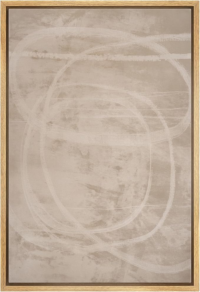 IDEA4WALL Framed Canvas Print Wall Art Neutral Abstract Loop Minimal Beige and White Illustrations Modern Art Contemporary Relax/Calm for Living Room, Bedroom, Office - 24"x36" NATURAL