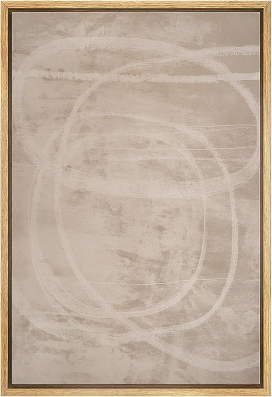 IDEA4WALL Framed Canvas Print Wall Art Neutral Abstract Loop Minimal Beige and White Illustrations Modern Art Contemporary Relax/Calm for Living Room, Bedroom, Office - 24"x36" NATURAL