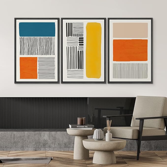 SIGNWIN Framed Canvas Print Wall Art Set Mid-Century Bright Color Block Collage Abstract Shapes Illustrations Minimalism Bohemian Decorative for Living Room, Bedroom, Office - 24"x36"x3 Black