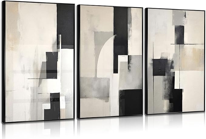 3Pcs Neutral Abstract Canvas Wall Art Pictures Modern Minimalist Posters Prints Beige Black Brown Simple Wall Decoration for Living Room Bedroom Bathroom Office 16x24in Unframed