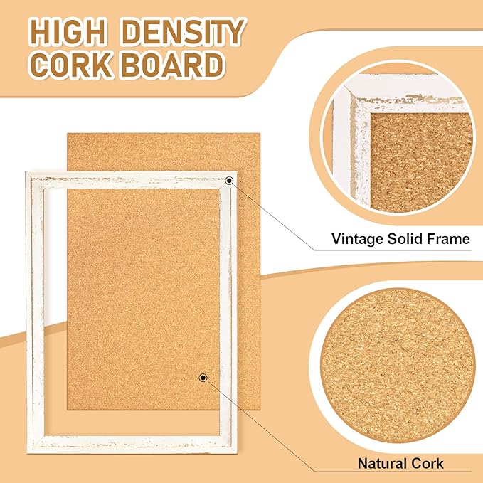DOLLAR BOSS White Cork Board for Wall - 36 X 24 Inches, Rustic Wooden Frame Bulletin Board, Decorative Hanging Pin Board for Office & Home Decor