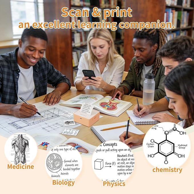 HPRT S2 Mini Sticker Maker, Portable Label Printer with 1 Roll Sticker Paper, Ideal for Study Notes, Text, Sticker, Memo, Checklist, Labels, DIY, Multiple Templates, Support 57mm Width Label(Orange)