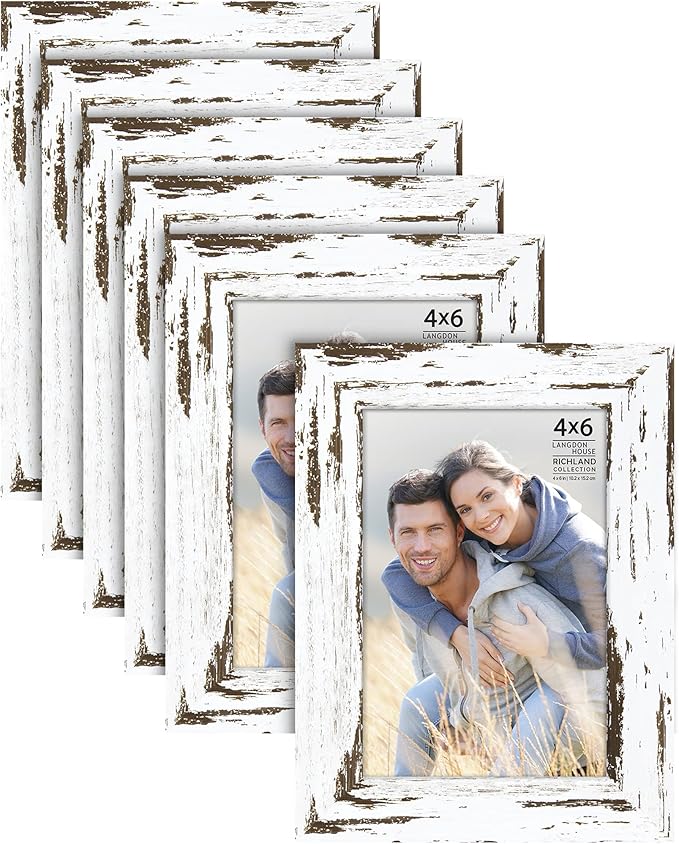 Langdon House 4x6 Picture Frames (Distressed White, 6 Pack) Farmhouse Style, Richland Collection