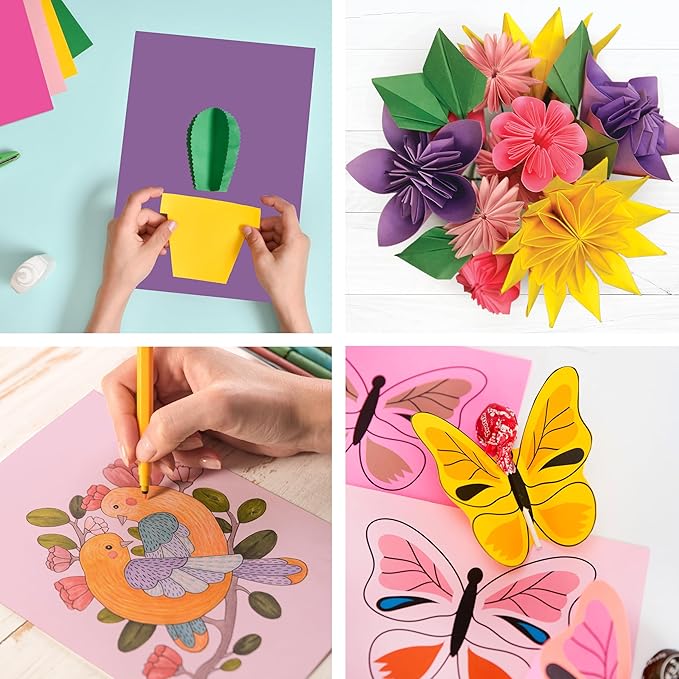 PrintWorks Floral Paper 8.5" x 11" - 300 Sheets - 5 Assorted Colors - Ideal for School & Craft Projects - Made in The USA - 20 lb/75 GSM & 24 lb/89 GSM - Printer Compatible Flower Paper (00607)