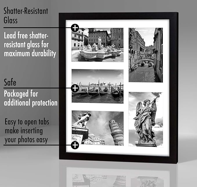 Americanflat 4x6 Collage Picture Frame with Shatter-Resistant Glass - Fits Five 4x6 Photos or Use as One 11x14 Picture Frame - Signature Collection - Collage Frames for Wall Display - Black
