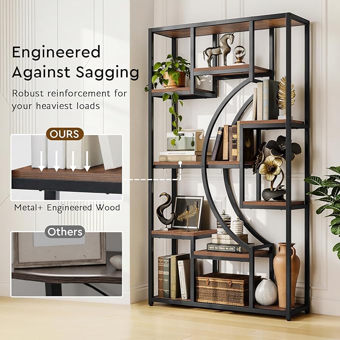 70.8" Tall Bookshelf Set of 2, 79" Wide Geometric Display Shelf with 18 Open Storage Shelves, Etagere Bookcase with Metal Frame – Anti-Tip & Adjustable Feet, Rustic Brown