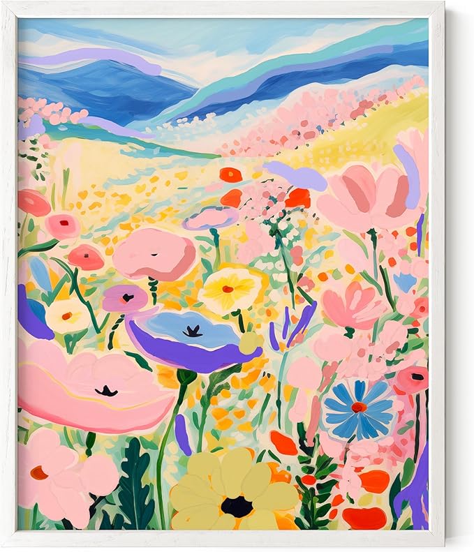HAUS AND HUES Floral Art Wall Decor - Wildflowers Wall Art for Living Room, Floral Artwork for Bedroom Walls, Flower Painting for College Girls Dorm Room (Valley, White Frame, 16x20)