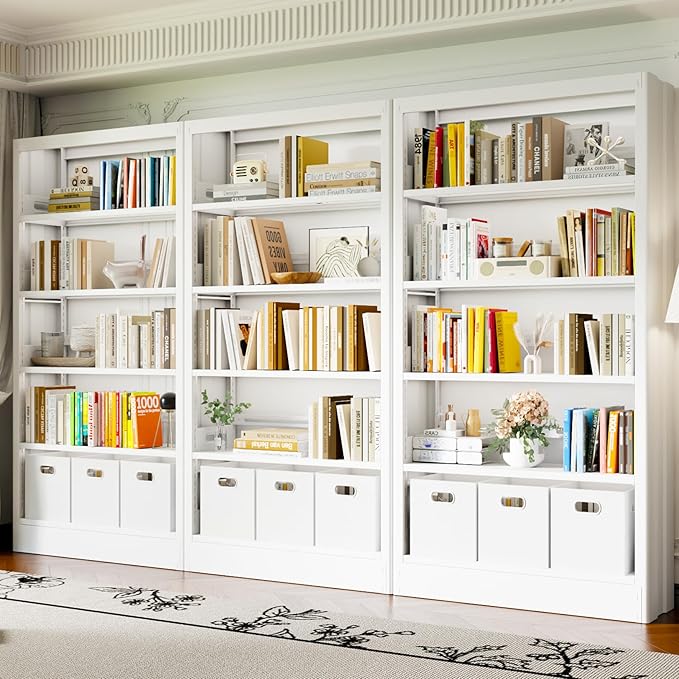 70.9" H Metal Bookshelf, Adjustable Bookcase, 5-Tier Heavy Duty Bookshelf with Bookend, Tall Bookshelves, Bookcase Shelf for Living Room, Office, Library,Classroom (White-37.4W)