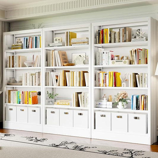 70.9" H Metal Bookshelf, Adjustable Bookcase, 5-Tier Heavy Duty Bookshelf with Bookend, Tall Bookshelves, Bookcase Shelf for Living Room, Office, Library,Classroom (White-37.4W)