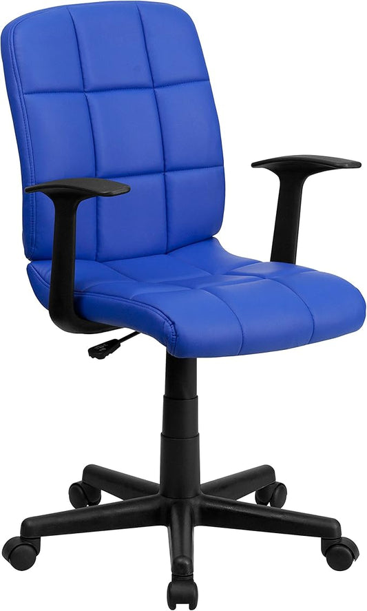 Flash Furniture Clayton Mid-Back Blue Quilted Vinyl Swivel Task Office Chair with Arms