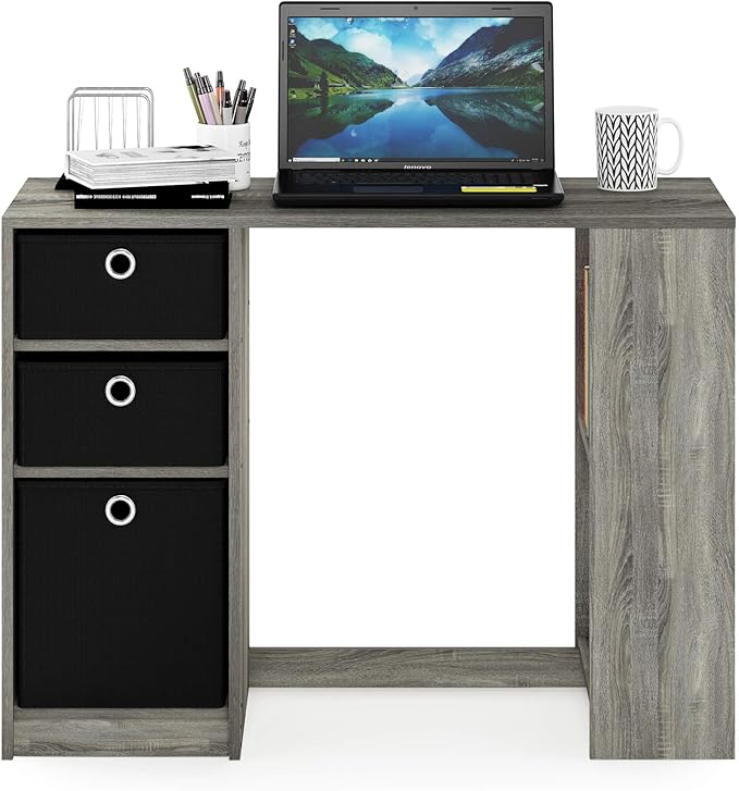Furinno Jaya Modern Computer Study Desk, Small, French Oak Grey/Black