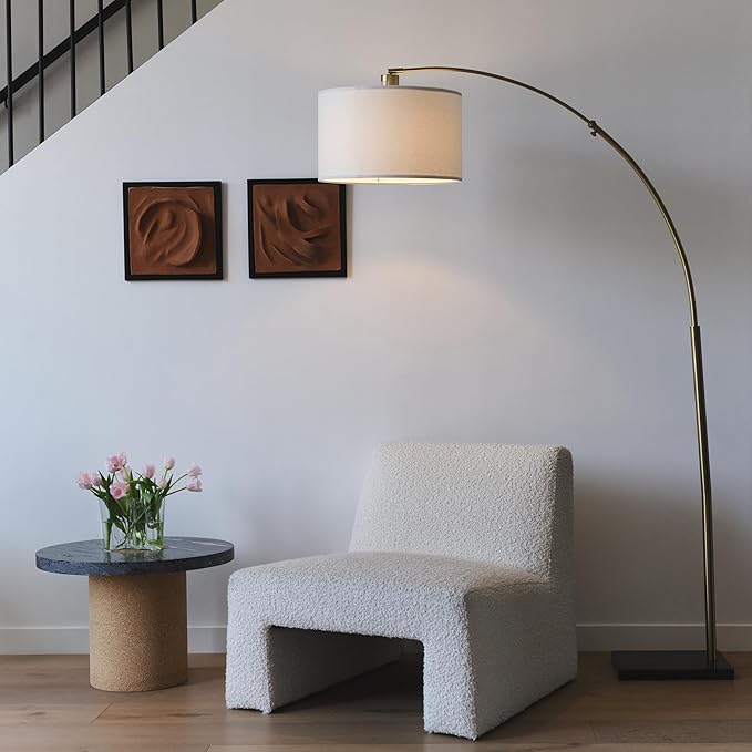 Brightech Logan Arc Floor Lamp, Bright Standing Lamp for Living Rooms, Offices & Bedrooms, Modern Living Room Décor, Tall Hanging Floor Lamp for Reading and More – Gold/Brass