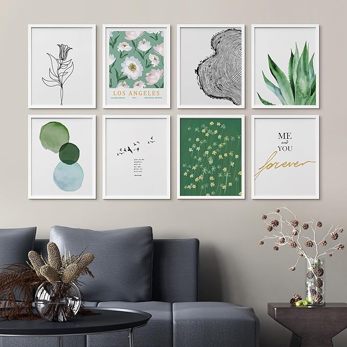 SIGNWIN Framed Poster Bathroom Decor, Wall Art Room Decor Multicolor for Living Room, Bedroom, Office Green Snake Plant Paint Stroke Flowers Nature Abstract Shapes - 8"x10"x 8 White