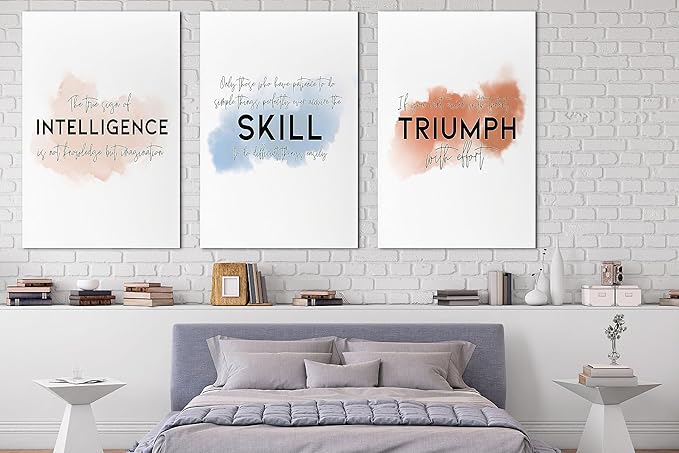 SHMAO Office Canvas Wall Art Motivational Wall Decor, 3 Piece Intelligence Skill Triumph Print Pictures for Office Wall Decor Women Inspirational Framed Artwork Home Office Decor 24”x36”x3 Panels
