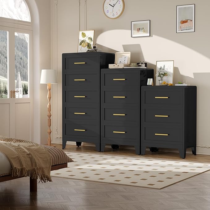 35.43" Tall Dresser for Bedroom 3 Drawers, Metal Dresser Chest of Drawers, Circular Drawer Cabinet for Home,Filing Cabinet with Drawers for Office (White)