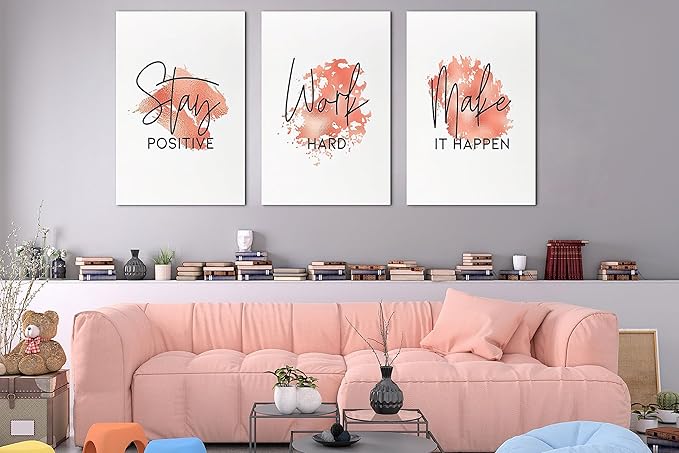 SHMAO Red Office Canvas Wall Art Motivational Wall Decor, 3 Piece Stay Work Make Print Pictures for Office Wall Decor Women Inspirational Framed Artwork Home Office Decor 20”x30”x3 Panels