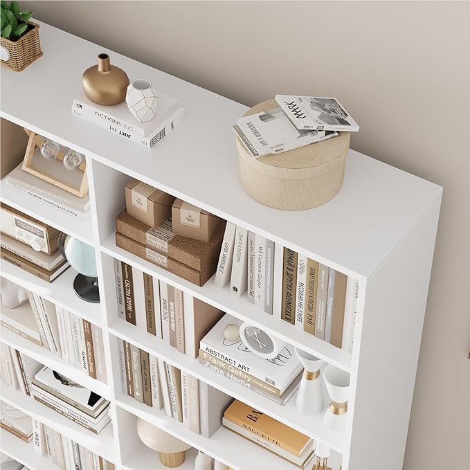FACBOTALL 83.6" Tall Bookshelf and Bookcase, 7-Tier Extra Large Bookshelf with Double Storage, 14 Open Display Shelves for Home Office, Study and Living Room, White