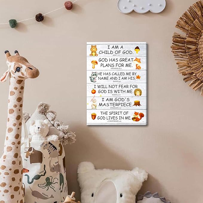 Scripture Canvas Wall Art for Kids Room – Christian I Am a Child of God Bible Verse Wall Decor, Framed Religious Picture Art Prints for Nursery, Classroom, Bedroom 12x16in