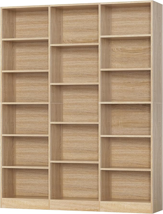 FACBOTALL Triple Wide Bookshelf, 6 Tier Large Bookshelf, Bookcase with 17 Open Display Shelves, 74'' Tall Bookcases and Bookshelves for Living Room, Home Office, Library, Light Oak