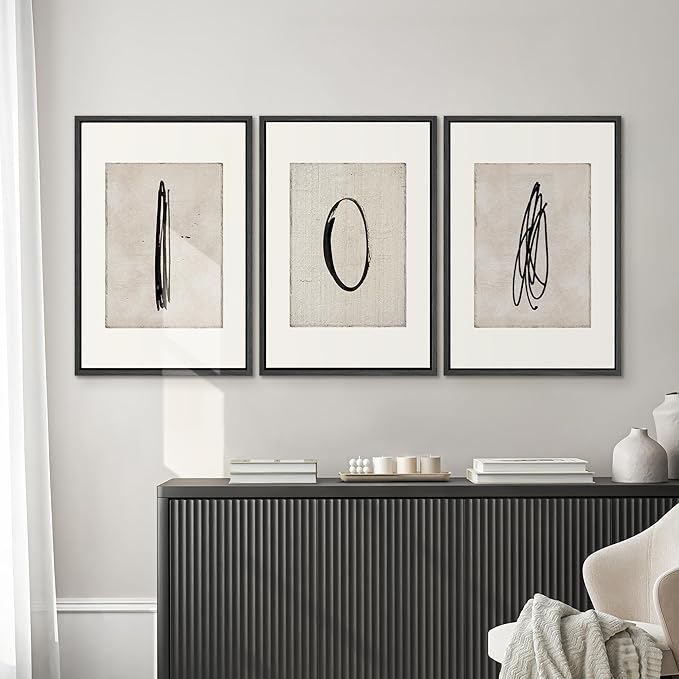 SIGNWIN Framed Canvas Print Wall Art Set Mid-Century Modern Paint Strokes Abstract Shapes Illustrations Modern Art Decorative Multicolor for Living Room, Bedroom, Office - 24"x36"x3 Black