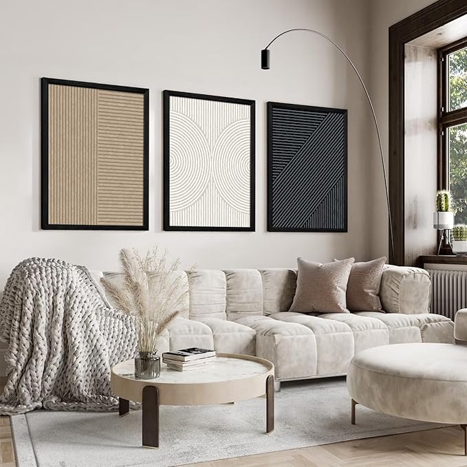 Modern Abstract Pictures Wall Art Boho Neutral Canvas Wall Art Minimalist Line Wall Decor Beige Black Brown Artwork Abstract Modern Painting Prints for Living Room Bedroom 16x24x3 Inch Wood Framed