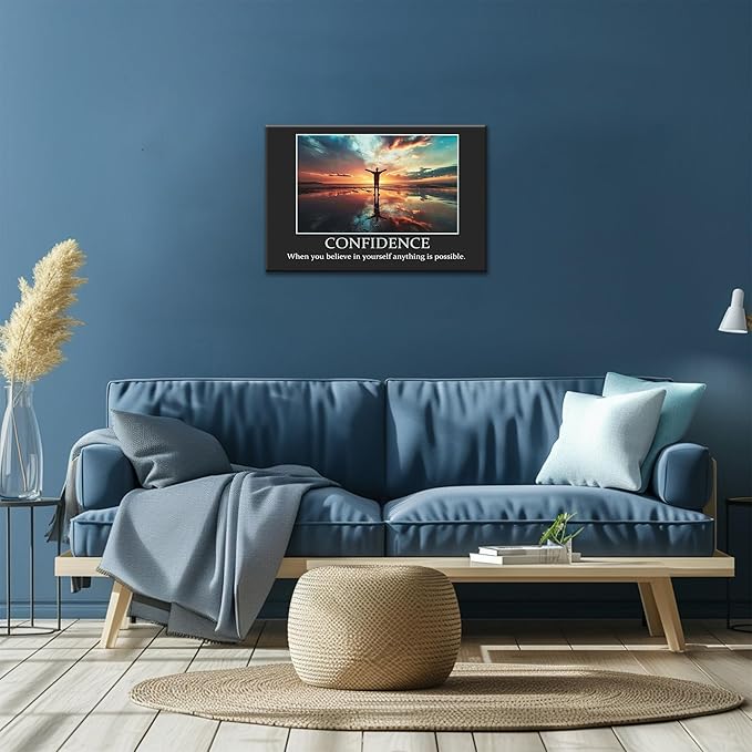 UZMKM - Inspirational Wall Art, Black Background Motivational Confident Picture, Quote Saying Canvas Print for Home Office Decor, Company Poster Framed Artwork for Office Wall Decor 18x24 Inch