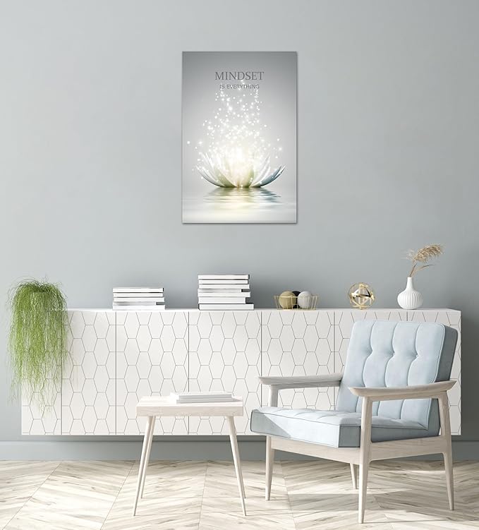 Lotus Flower Wall Art Canvas Mindset Motivational Quotes Poster for Zen Office Wall Decor Spiritual Meditation Prints Artwork Framed (20 x 30inches)