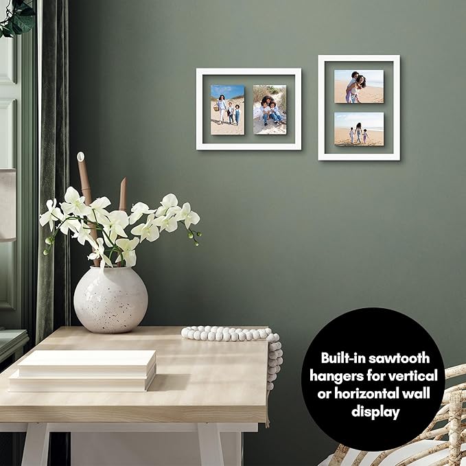 Americanflat 4x6 Double Picture Frame with Shatter-Resistant Glass - Fits Two 4x6 Photos or use as One 9x12 Picture Frame - Signature Collection - Collage Frames with Floating Effect for Wall - White