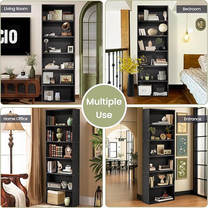 71" Tall 6-Tier Bookshelf, Large Open Display Bookcase with Ample Storage, Floor Standing Book Shelf for Living Room, Home Office, Bed Room, Black