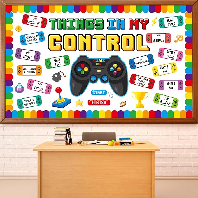 Growth Mindset Video Game Bulletin Board Set Back to School Classroom Decorations Things in My Control Game Controller Bulletin Board Positive Paper Cutouts for Home Chalkboard Door Wall Decor