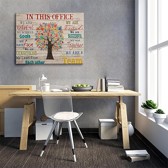 HDXUFJQ Office Inspirational Wall Art In This Office Canvas Wall Decor Team Rules Motivation Positive Quotes Pictures Prints Teamwork Painting for Home Ready to hang(12"x16")