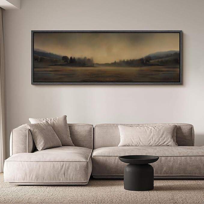SIGNFORD Large Framed Canvas Print Wall Art Soft Focus Golden Horizon Landscape Illustrations Modern Art Calm Warm for Living Room, Bedroom, Office - 60"x20"