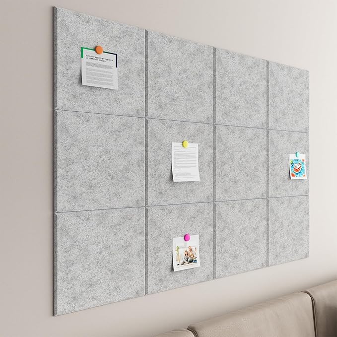 Large Cork Boards for Walls – 48" x 36" Self Adhesive Felt Wall Tiles, Ideal for Office Wall Organizing Bulletin Board, Easy to Install Cork Boards Felt Board