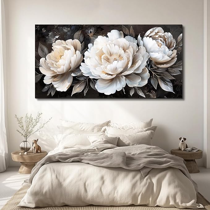 QIYILEXWART Large Wall Decor For Living Room Canvas Wall Art For Office Modern Wall Decorations For Bedroom White Peony Landscape Painting Farmhouse Pictures Artwork Room Home Decor 24x48 In