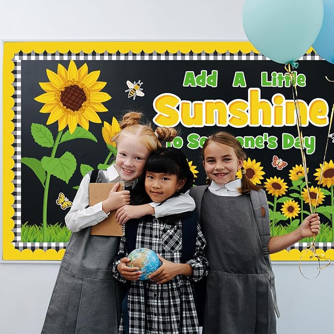 Spring Sunflower Bulletin Board Decorations Set, Spring Flowers Classroom Decoration Butterflies Cutouts March April Library Home Window Wall Decor for Teacher(Add A Little Sunshine to Someone's Day)