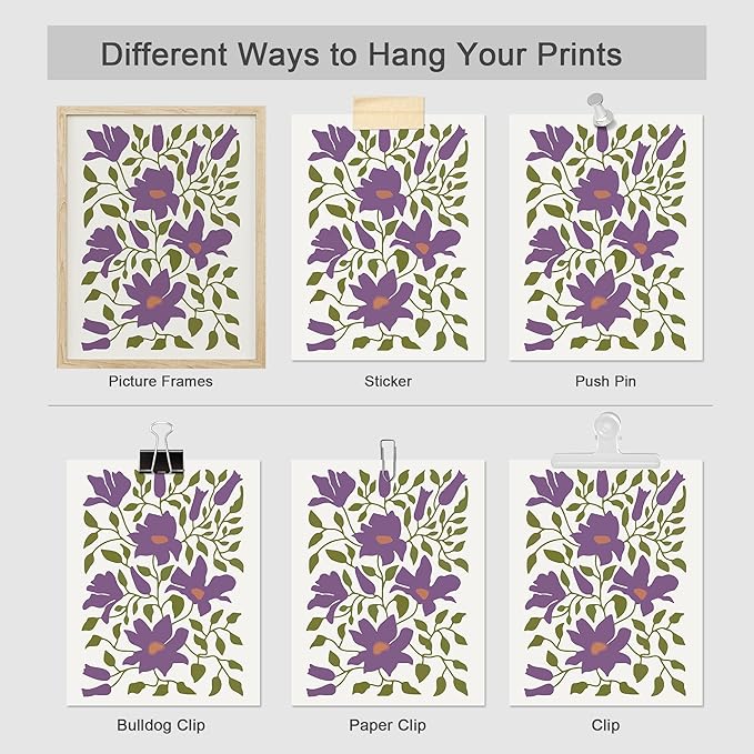 SIGNWIN Adhesive Canvas Poster Bathroom Decor 11"x14"x 8, Wall Art Room Decor Multicolor for Living Room, Bedroom, Office Purple Female Portrait Lavender Flowers Vintage Illustrations Bohemian
